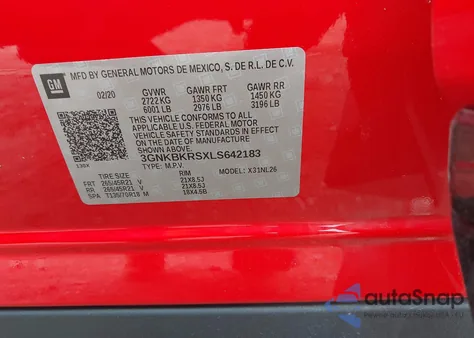 2020 Chevrolet Blazer Awd Rs из США, поврежденный, VIN 3GNKBKRSXLS642183